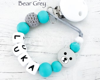 Bear Silicone Soft Dummy Clip | Pacifier Clip Paci Clip Dummy Chain Newborn Gift Personalised Soother Holder first Gift MAM Clip Bib New Mum