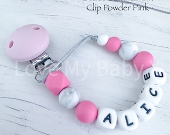 Personalised Soft Silicone Dummy Clip Personalized Pacifier Clip Dummy Chain Soother Fastener Dummy Holder Newborn Gift MAM Clip Bibs