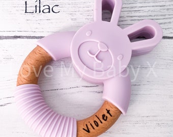 Safe Silicone Teether| Ring Teether| PERSONALISED Teething Toy |Name Teether| Teething Sucks | Custom Chew Toy | Teething pain relief| Bunny