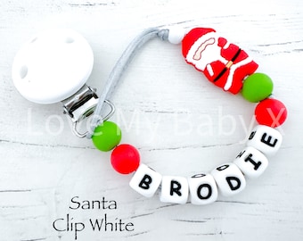 Christmas Personalised Dummy Clip Stocking Filler Soother Holder: Personalised MAM Dummy Chain Pacifier Fastener Santa Dummy Holder