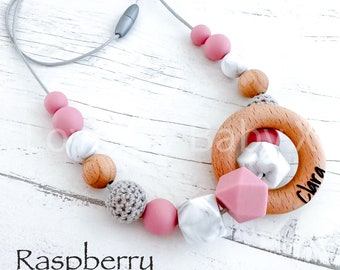 Personalised Silicone Wooden Necklace | Fidgeting Toy | Nursing Necklace | Silicone Jewellery | New Mother Gift | Mothers Day Gift | Pink