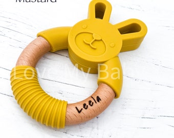 Safe Silicone Teether| Ring Teether| PERSONALISED Teething Toy |Name Teether| Teething Sucks | Custom Chew Toy | Teething pain relief| Bunny