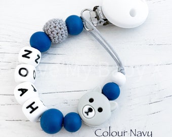 Silicone Dummy Clip | Personalised Bear Soother Clip | Dummy Chain | Dummy Clip Personalised | Dummy Holder | Christening Gift | MAM Clip