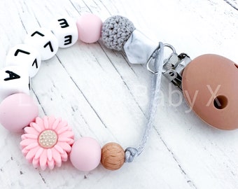 Flower Girl Soft Dummy Clip | Pacifier Clip Paci Clip Dummy Chain Newborn Gift Personalised Soother Holder first Gift MAM Clip Bib New Mum