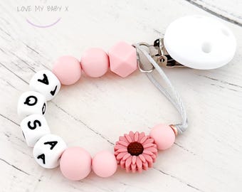 Flower Girl Pacifier Clip: Personalized Dummy Chain, Newborn Gift