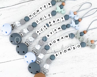 First Birtdhay Gift Pacifier Clip Babyshower Dummy Chain Personalised Dummy Clip Personalised Soother Holder Newborn Gift MAM Clip Dino Bib