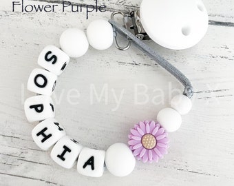 Flower Girl Soft Dummy Clip | Pacifier Clip Paci Clip Dummy Chain Newborn Gift Personalised Soother Holder first Gift MAM Clip Bib New Mum