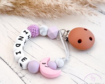 Moon Luna Dummy Clip Stocking Filler for newborn Soft Silicone Paci Clip MAM Dummy Chain Personalised Soother Holder first little one Gift
