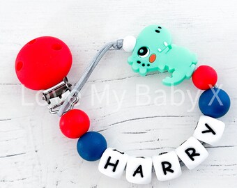 Christmas Personalised Dummy Clip Stocking Filler Soother Holder Personalized Dummy Chain Pacifier Fastener Dinosaur Dummy Holder MAM Clip
