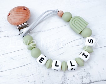 Rainbow Dummy Clip Dummy Chain Personalized paci chain Customised Soother Holder Newborn Gift Paige boy Personalised MAM soother Clip Grey