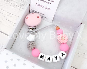 Personalized Flower Pacifier Clip: First Birthday Gift