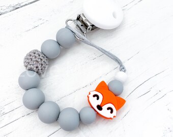 Personalised Silicone Dummy Clip| Custom Soother Chain | Dummy Chain| Soother Fastener| Fox Dummy Holder | Newborn Gift first birthday