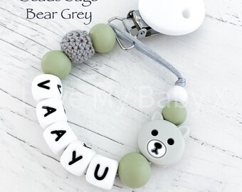 Silicone Dummy Clip | Personalised Bear Soother Clip | Dummy Chain | Dummy Clip Personalised | Dummy Holder | Christening Gift | MAM Clip