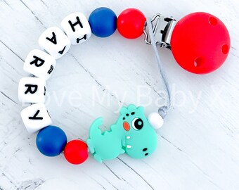 Christmas Personalised Dummy Clip Stocking Filler Soother Holder Personalized Dummy Chain Pacifier Fastener Dinosaur Dummy Holder MAM Clip