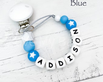 Personalised Silicone Dummy Clip Personalized Paci Clip Star Dummy Chain Soother Fastener Soft Dummy Holder Newborn Gift MAM Clip BIB