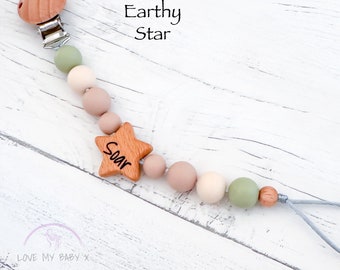 Engraved Star Silicone Pacifier Clip: Personalized Dummy Chain
