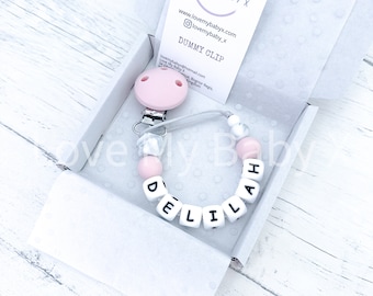 Personalized Silicone Dummy Clip: Pastel Pacifier Chain, Christening Gift