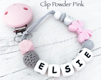 Personalisierte Rosa Silikon Schnullerkette: Schleife Mädchen Design, Geschenk für Neugeborene