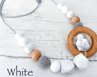 Personalised Silicone Wooden Necklace | Fidgeting Toy | Nursing Necklace | Silicone Jewellery | New Mother Gift | Mothers Day Gift | White