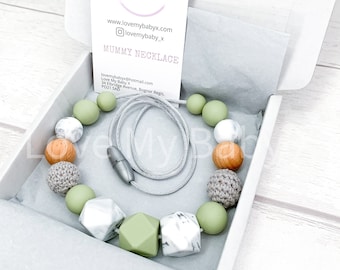 Silicone Wooden Necklace | Fidgeting Toy | Nursing Necklace | Silicone Jewellery | New Mother Gift | Mothers Day Gift | Neborn gift