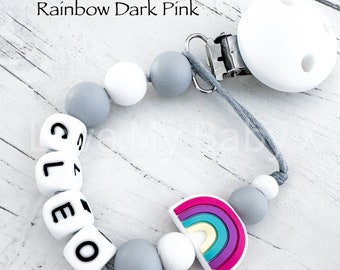 Safe Personalised Dummy Clip | Custom Soother Holder | Dummy Chain | Newborn Gift | Rainbow Dummy Holder | MAM Dummy Clip Request