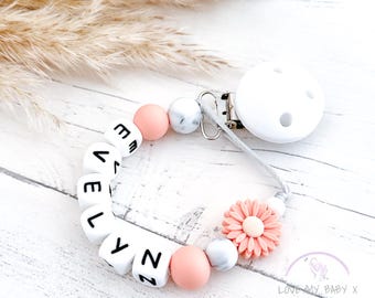 Flower Dummy Clip Personalised Soft Silicone Dummy Chain Personalized Pacifier Clip Soother Fastener Dummy Holder Newborn Gift MAM Clip Bib