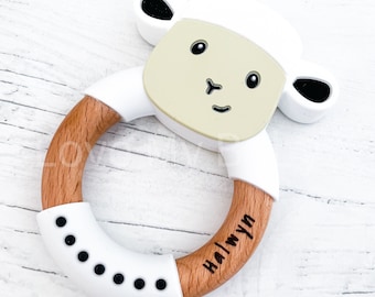 Sheep Silicone Teether Name Ring | PERSONALISED Lamb Teething Toy | Baby First Easter Gift 2026 | Custom Chew Toy | Teething pain soothing
