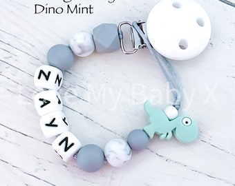 Soft Dinosaur Dummy Clip | Pastel Dummy Chain | Dummy Clip Personalised | Dummy Holder | Christening Gift | Custom Paci chain |MAM Clip