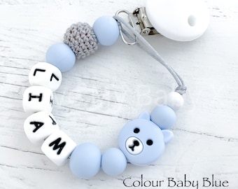 Silicone Dummy Clip | Personalised Bear Soother Clip | Dummy Chain | Dummy Clip Personalised | Dummy Holder | Christening Gift | MAM Clip