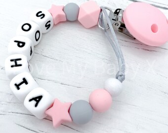 Heart Soft Silicone Dummy Clip Star Pacifier Clip Dummy Chain Personalised Dummy Clip Personalised Soother Holder Newborn Gift MAM Clip Bib