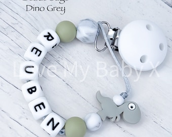 Soft Dinosaur Dummy Clip | Pastel Dummy Chain | Dummy Clip Personalised | Dummy Holder | Christening Gift | Custom Paci chain |MAM Clip