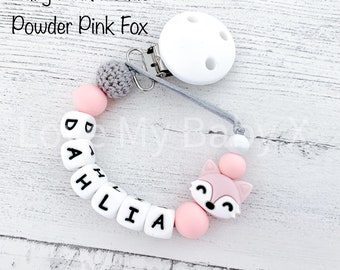 Personalised Silicone Dummy Clip| Custom Soother Chain | Dummy Chain| Soother Fastener| Fox Dummy Holder | Newborn Gift| MAM Clip Request
