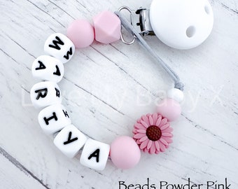 Flower Girl Soft Dummy Clip | Pacifier Clip Paci Clip Dummy Chain Newborn Gift Personalised Soother Holder first Gift MAM Clip Bib New Mum