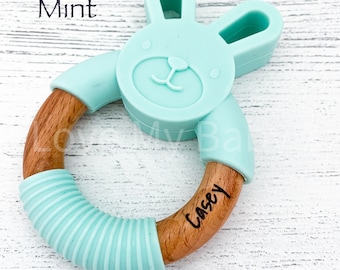 Safe Silicone Teether| Ring Teether| PERSONALISED Teething Toy |Name Teether| Teething Sucks | Custom Chew Toy | Teething pain relief| Bunny