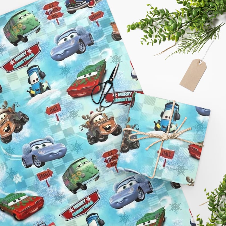 Disney Cars Pixar Christmas Wrapping Paper Lightning Mcqueen Etsy