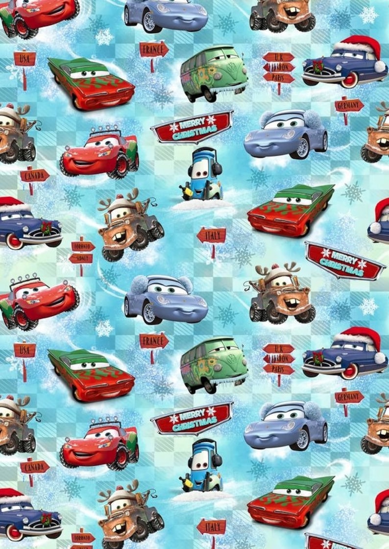 Disney Cars Pixar Christmas Wrapping Paper Lightning Mcqueen Etsy