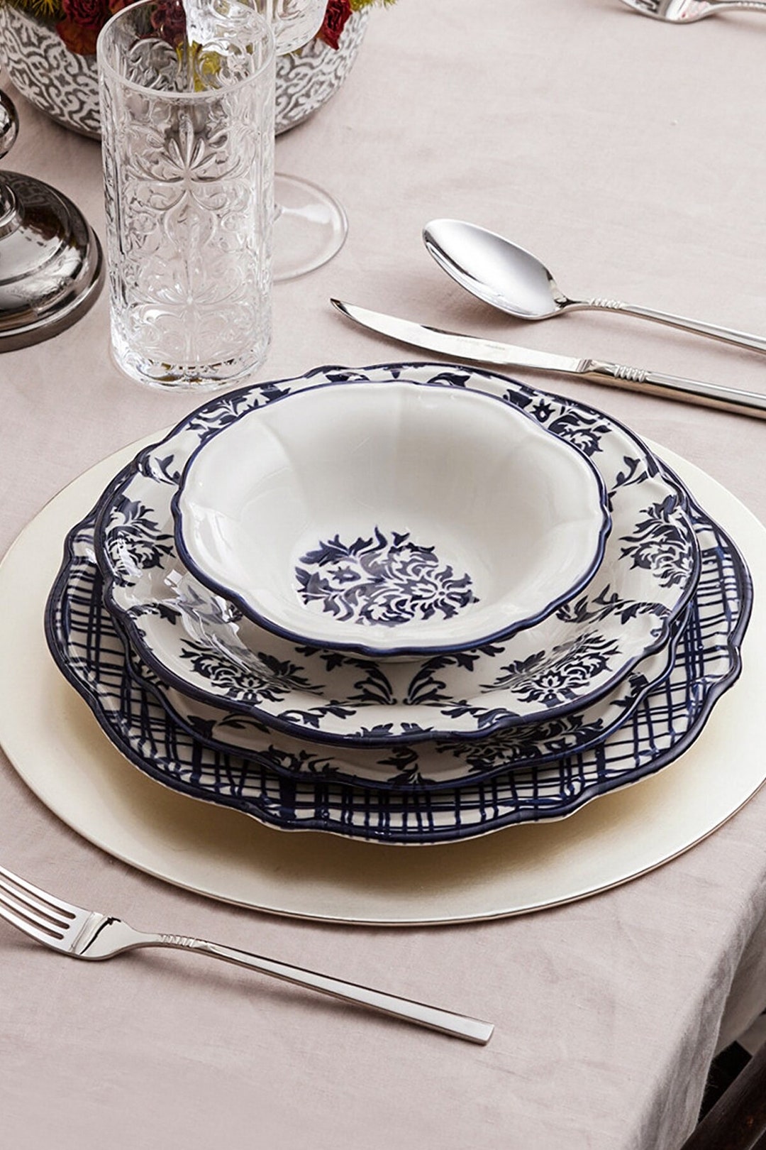 Blue 24 Pcs Dinner Set Plate Dinnerware Sets Serving 24 Pcs Etsy