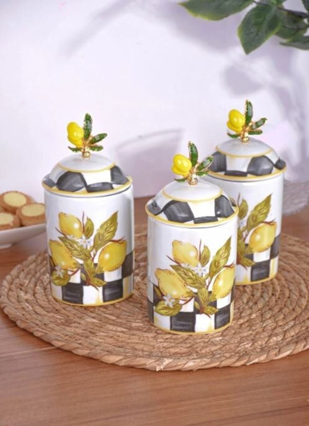 Checkered Canister Set Black White Checkered Enamel Jar Set Etsy