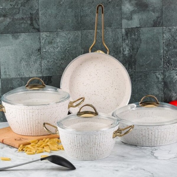 White Gold Cookware Set Pan Etsy