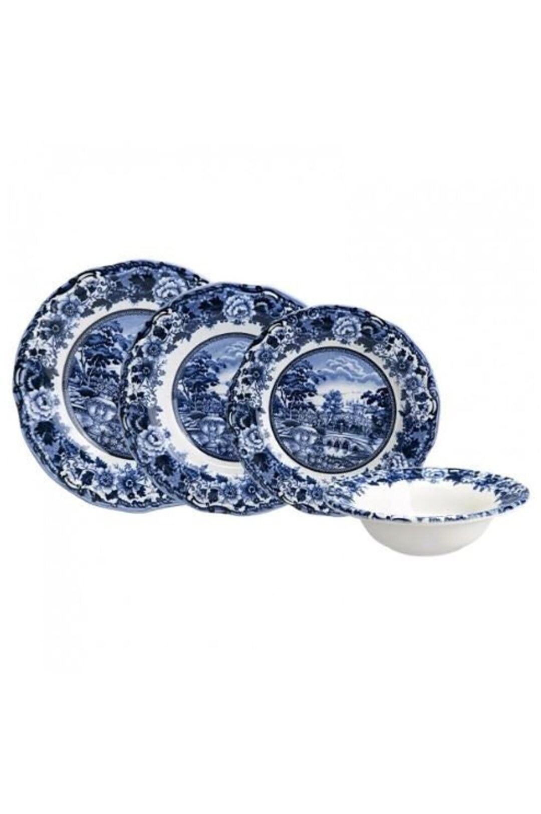 Blue Dinnerware Set Stoneware Dinner Set Vintage Plate Etsy