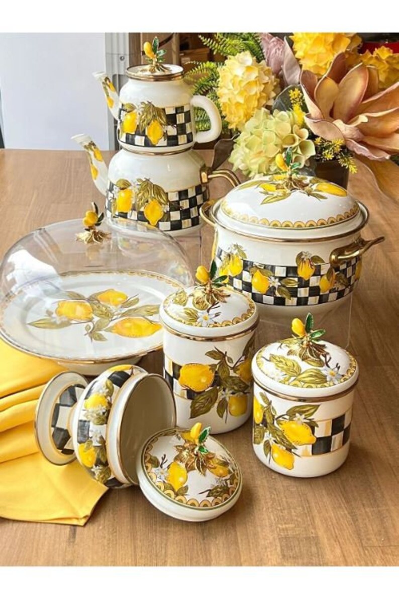 Checkered Canister Set Black White Checkered Enamel Jar Set Etsy