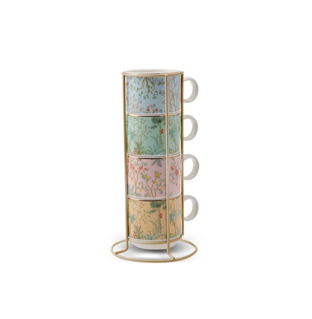 Porcelain Stacking Coffee Mug Set With Stand 5 Piece Mug Etsy