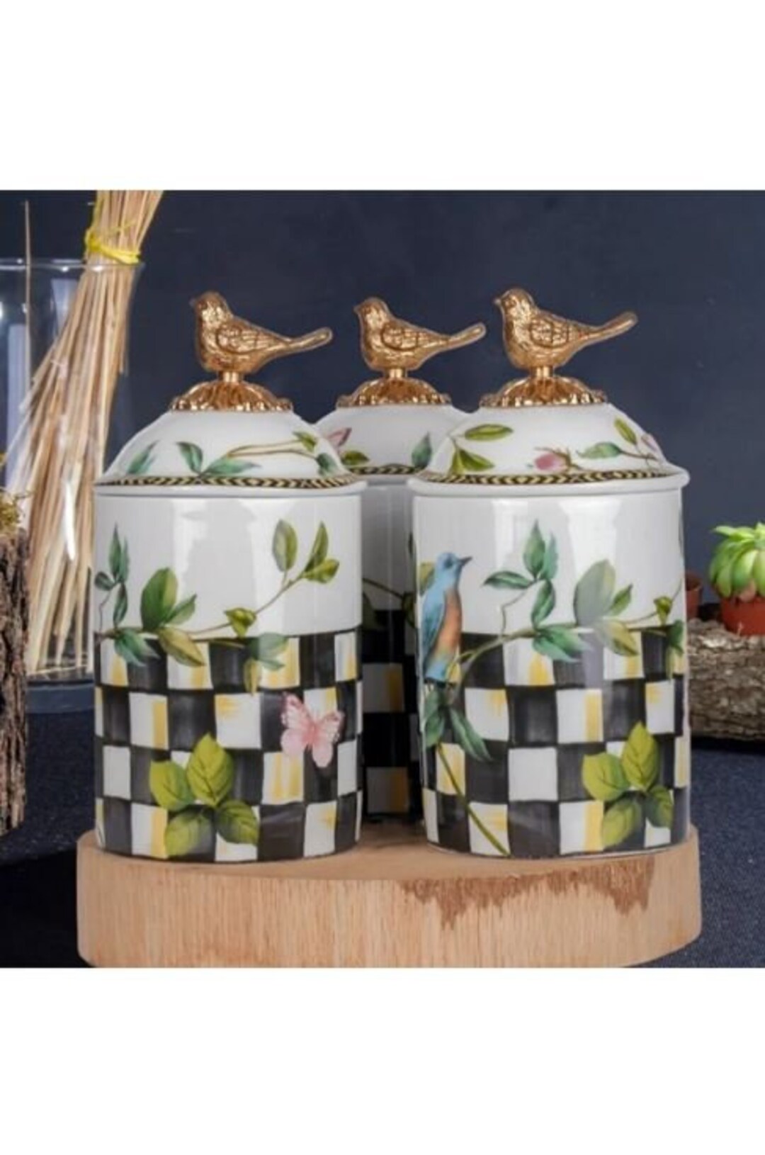 Checkered Canister Set Black White Checkered Enamel Jar Set Etsy