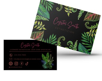 Monstera Tropical Pink Editable Business Card Template