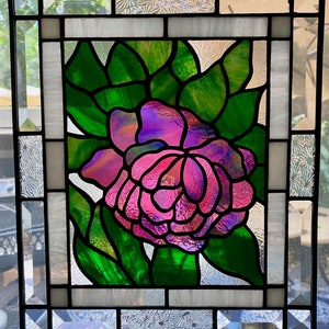 Pink and Purple Flower Stained Glass Panel, Large Suncatcher Window or Wall Hanging, Classy Stunning Home Decor, Mom Wife Sister Friend Gift