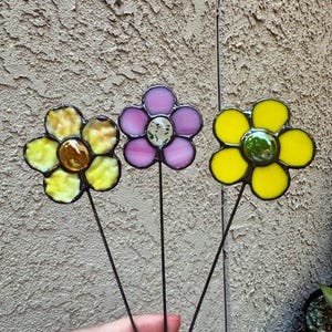 Flower Plant Garden Stake, Stained Glass Flower, Cute Home Decor, Friend or Family Gift
