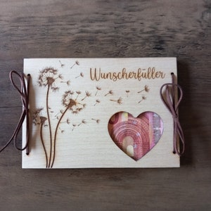Geldgeschenk Geldkarte Wunscherfüller personalisiert / 48 Schriften / Geschenkkarte aus Holz / Geburtstagskarte / Geschenkverpackung