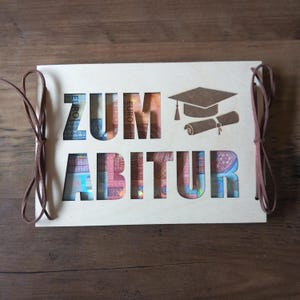 Carte cadeau en argent pour remise de diplôme avec texte souhaité carte cadeau en bois / surprise / emballage cadeau / carte en bois / carte de félicitations