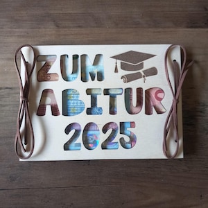Tarjeta de regalo de dinero para graduación con texto deseado, tarjeta de regalo de madera / sorpresa / envoltura de regalo / tarjeta de madera / tarjeta de felicitación