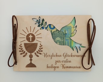 Geldgeschenk zur Taufe / Holzkarte mit Wunschtext / 48 Schriften / Taufgeschenk / Geschenkkarte aus Holz / Taufkarte / Geschenkverpackung